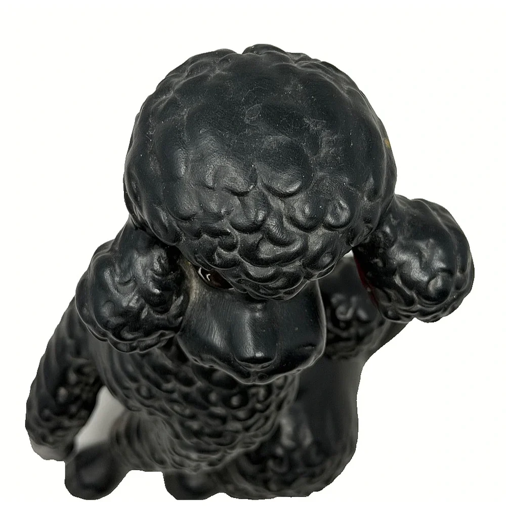 Tootsie CG 1970 Black Poodle Figurine Red Jeweled Collar Vintage MCM